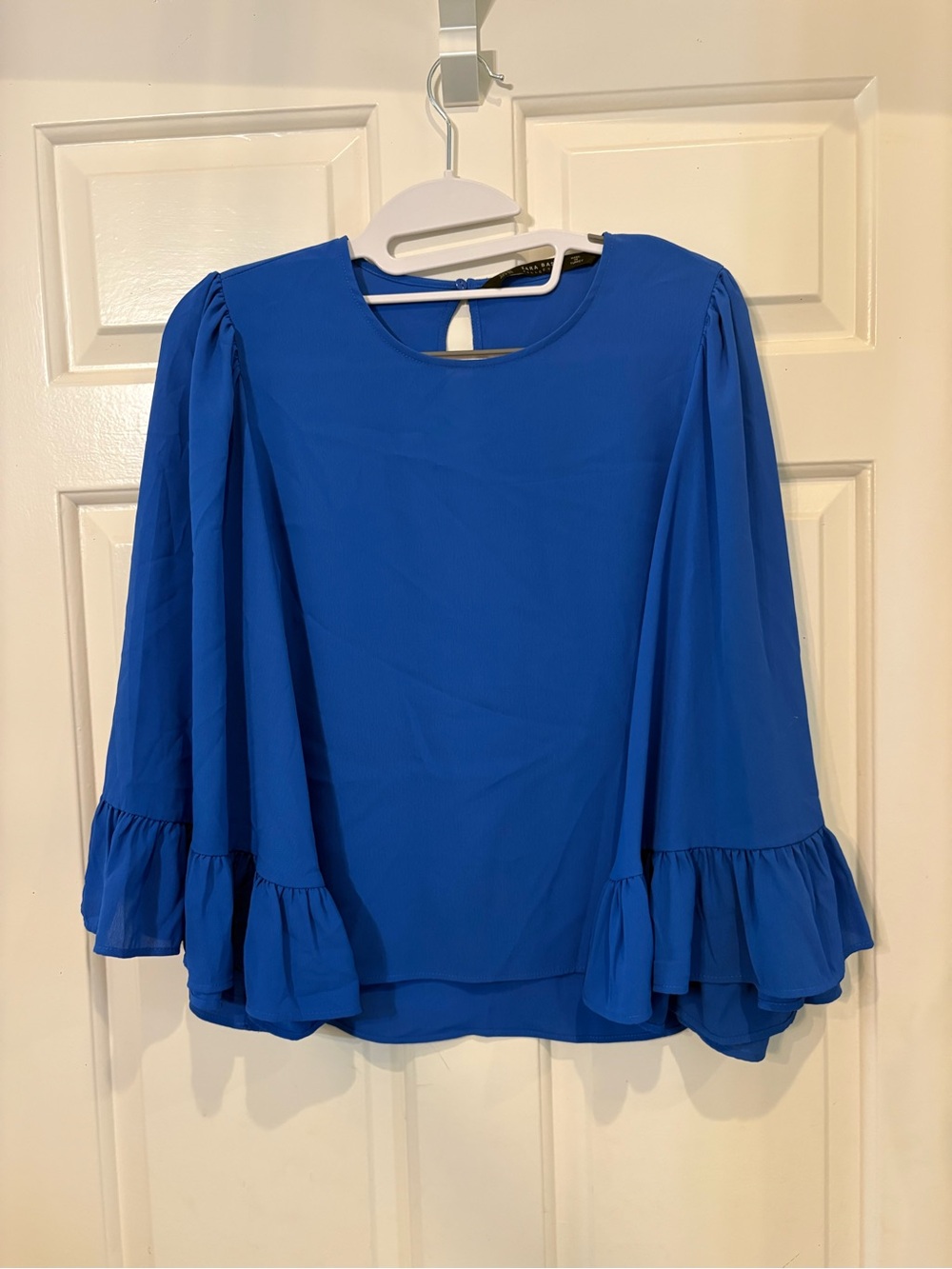 Zara Blue Ruffle Sleeve Blouse